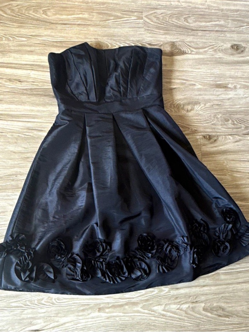 Strapless Black Mini Dress with Floral Hem Detail